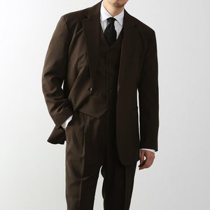 Classic Fit 3-Piece Men's Besic Single Suit Jacket, Vest and Pant Set in Brown Color / Single Breasted Jacket, Pants and Vest 3 piece Suits image 3