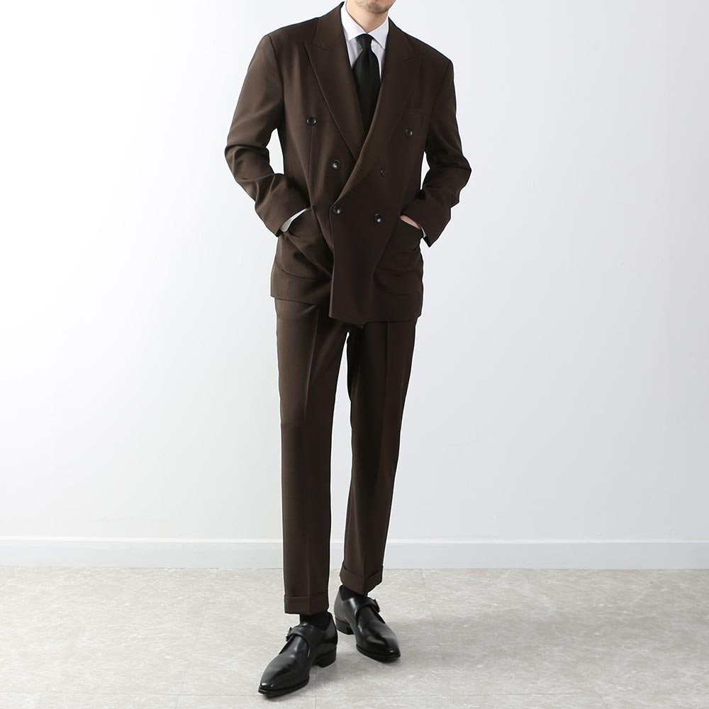 DOUBLE-BREASTED WIDE LEG JACKET SUIT IN BROWN main image 1
