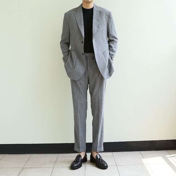 Gray Summer Linen Cuffed Trousers - Lightweight Tailored Pants for Men