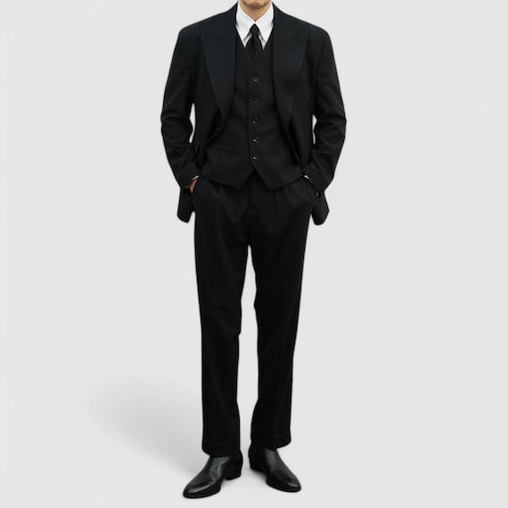 Black 3-piece Suit for Men – Hopsack Blazer, Vest, and Tailored