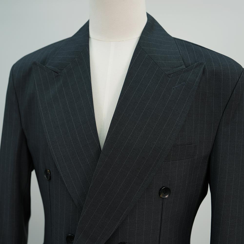 Gray Striped Summer 2-piece Suit – Double-breasted Blazer and Semi