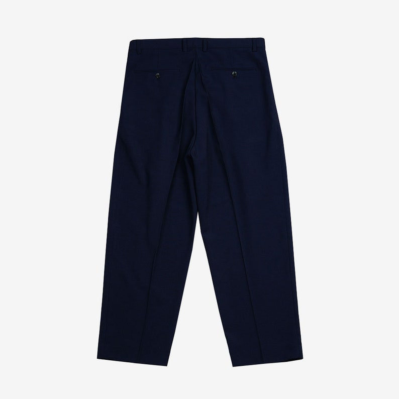 Basic Overfit Men's Suit Pants in Navy Color / Dress Pleat Semi-Balloon Fit Tailored Trousers image 6