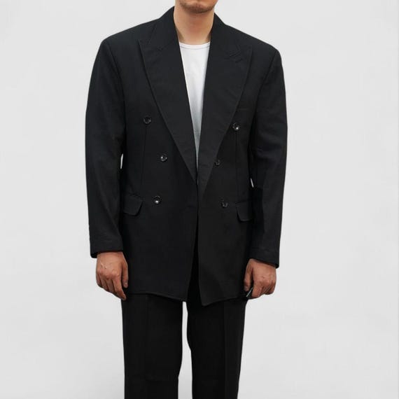 Black Summer Double-breasted Suit Jacket – Relaxed Fit Lightweight