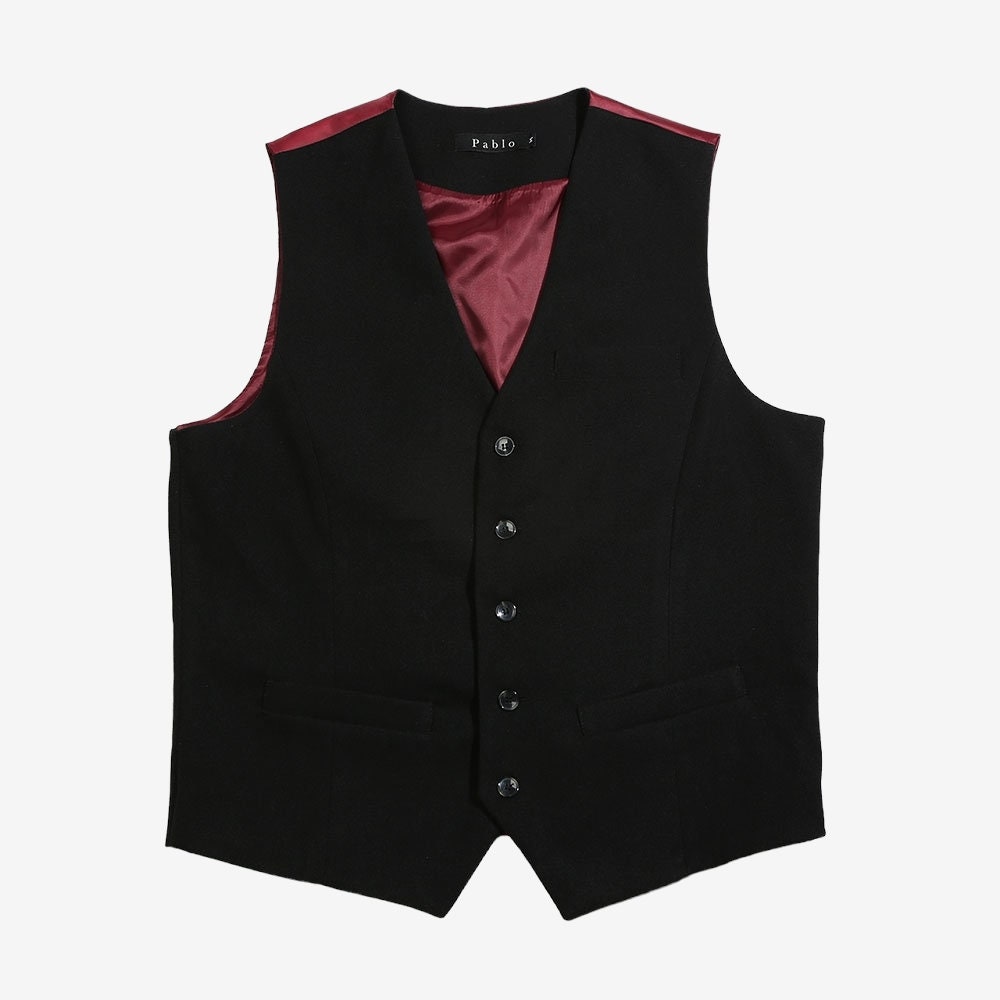 Mens 3 Button Vested Basic Wool Feel Suit in Black main image 0