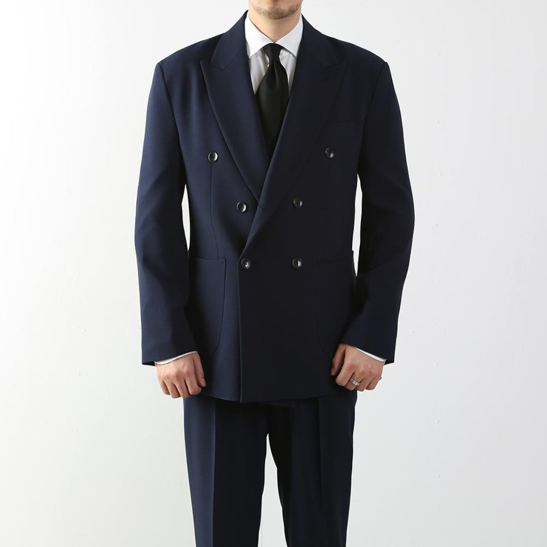 Classic Fit Men's Basic Double Breasted Suit Jacket in Navy