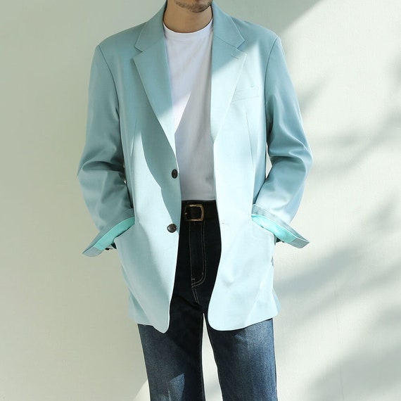 Basic Oversized Men's Single Suit Jacket in Mint Green Color