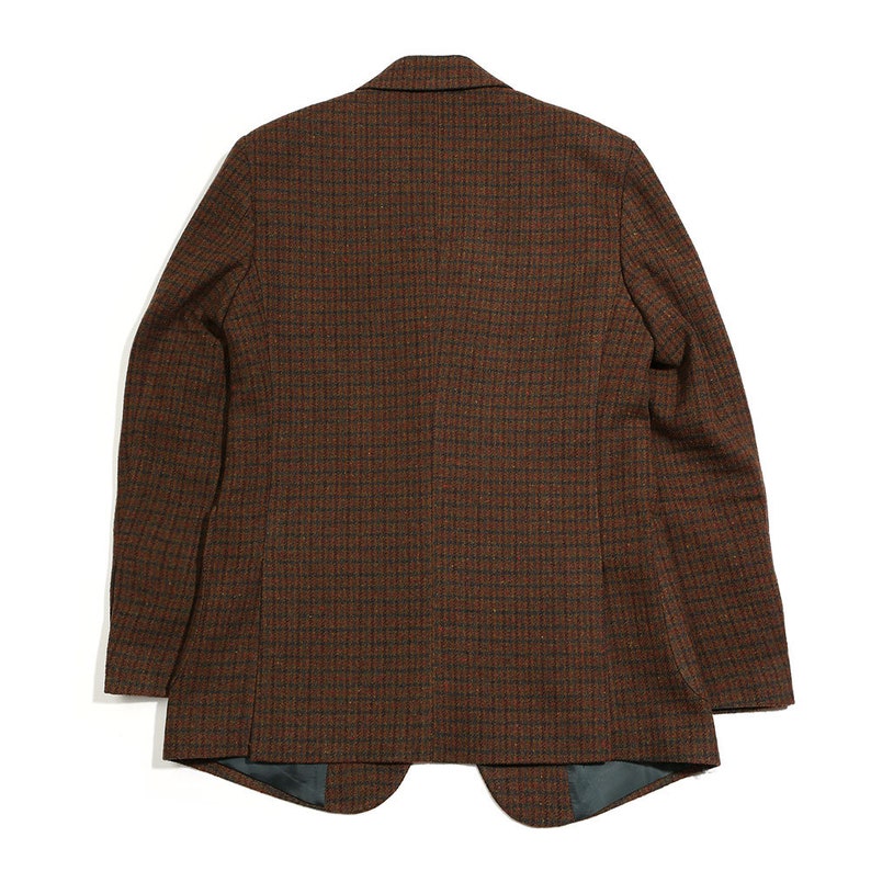 May include: A brown and black checkered blazer with a notched lapel.
