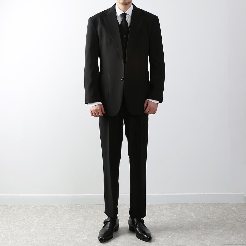 Black  Five Button Besom pocket Men's Modern Fit Suits Separates Vest