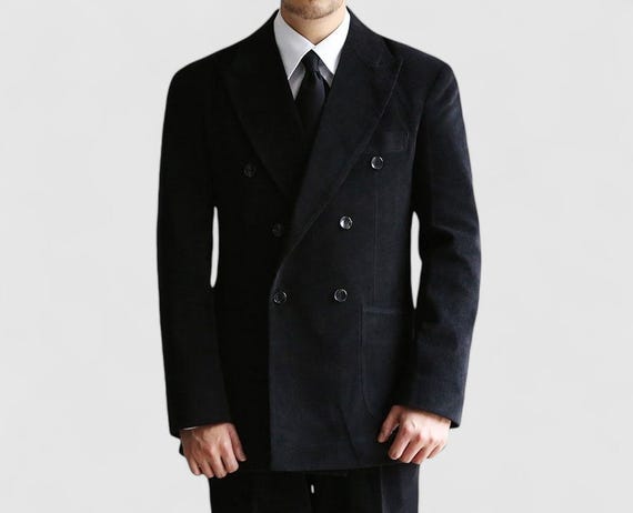 Blazer Homme LARGE En Velours Côtelé Marron Doublé À Un Bouton