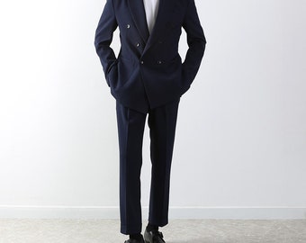Men's Modern Fit 3-Piece Suit Blazer Jacket Tux Vest & Trousers Medium Navy - Fashion Store