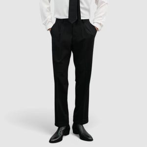 Black Hopsack Tailored Trousers – Classic Straight Fit Dress Pants for Men