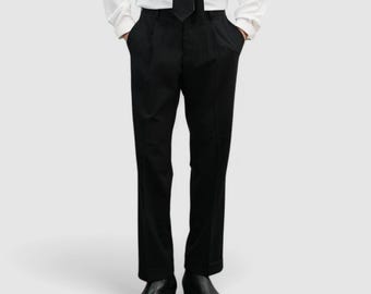 Black Hopsack Tailored Trousers – Classic Straight Fit Dress Pants for Men