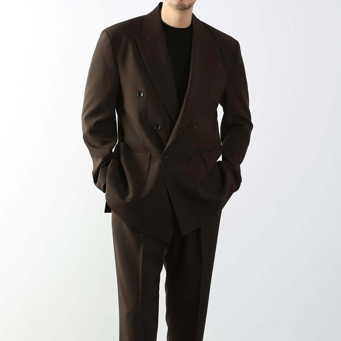 Slim Fitted Cut Mens Double Breasted Blazer - Brown Double Breasted Sport Coat main image 1