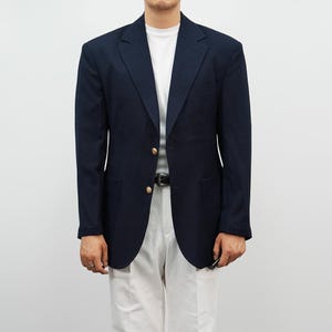 Basic Men&#39;s Single Breasted Summer Suit Jacket in Navy Color / Linen Blend Blazer for Men