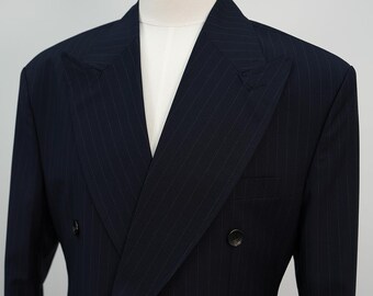 Navy Striped Summer 2-piece Suit – Double-breasted Blazer and Semi