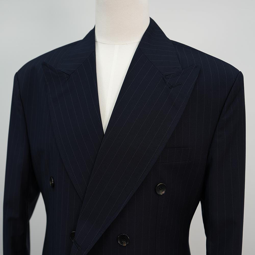 Navy Striped Summer 2-piece Suit – Double-breasted Blazer and Semi