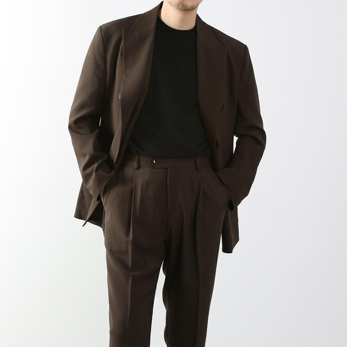 Athletic Cut Classic Suits Men's suit Classic Relax Fit Pleated Pants 19 Inch Bottom Brown main image 0