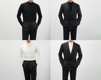 Classic Men's Warm Mock Neck Long Sleeve Knit Top / Korean Style Men Clothes / Office Look Top / Everyday Basic Soft Knit Top