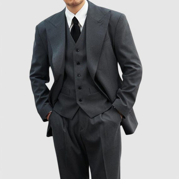 Gray Hopsack Suit Vest – Classic 3-piece Waistcoat With Adjustable