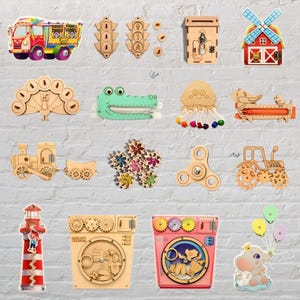 Busy Board Parts, DiY Busy board elements Toddler Colourful Busy board pieces Activity Child Gift, Craft set Animal Wooden components shapes