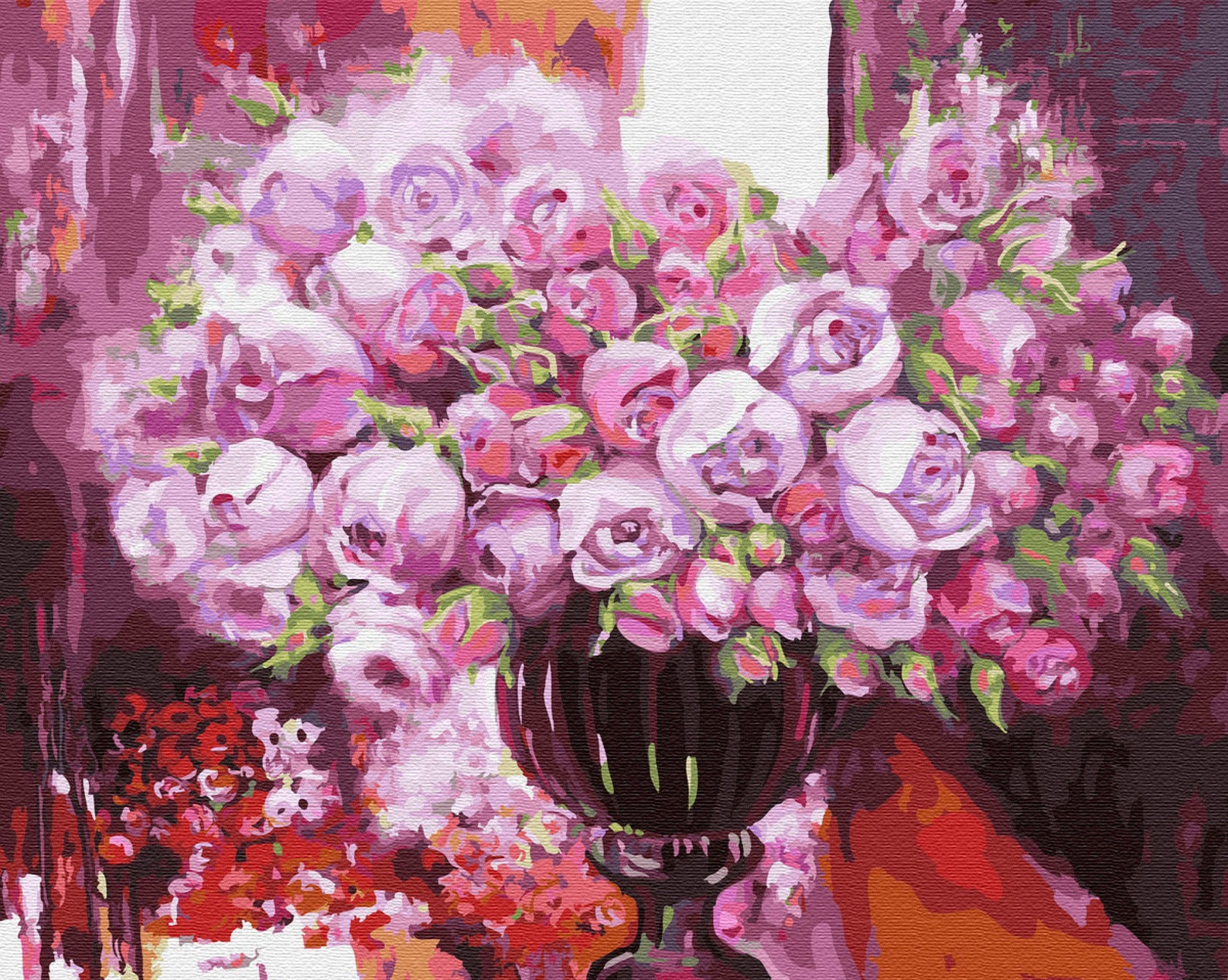 Roses Paint by number kit Framed Purple Flowers Vase Bouquet Etsy