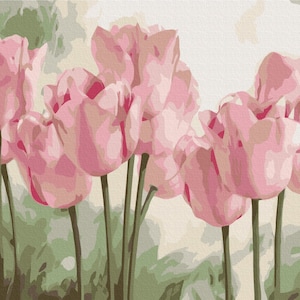 Kit di pittura con i numeri Tulipani con cornice, set per adulti con pittura floreale con i numeri, decorazione da parete colorata per la cucina, grande immagine di natura morta, regalo fai da te