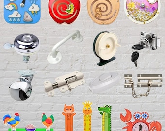 Busy Board Parts, Switch Light Latch Door chain Padlock Wheel Handle Bike Bell, DiY Busy board elements Busy Board Activity Child Craft set
