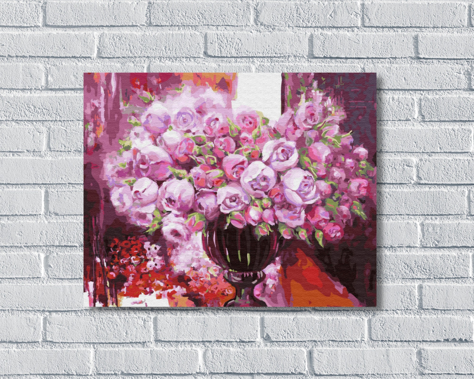 Roses Paint by number kit Framed Purple Flowers Vase Bouquet Etsy