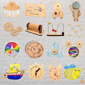 Busy Board Parts, Space DiY Busy board details, Toddler Boy Creative pieces materials Activity Child Gift Craft set Wooden components shapes