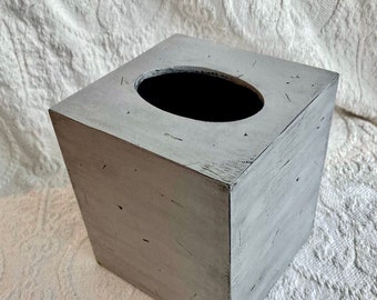 Rustic Distressed Gray Wood Tissue Box Cover, Open Bottom