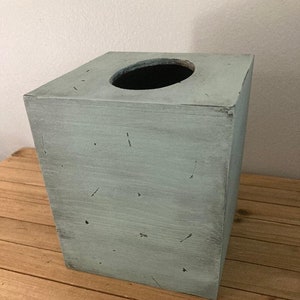 Rustic Distressed Sage Green Wood Tissue Box Cover, Open Bottom