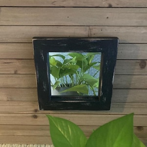 Small Square Distressed Black Wood Wall Mirror