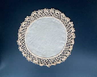 Vintage Handmade Linen and Cotton Round Doily