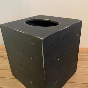 Rustic Distressed Black Wood Tissue Box Cover, Open Bottom