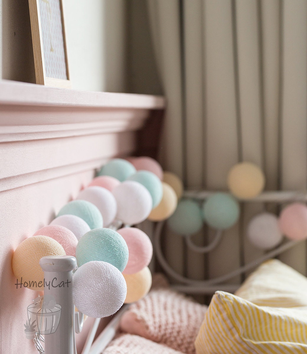 Pastel Cotton Ball LED String Lights Used as Nursery Lights Etsy