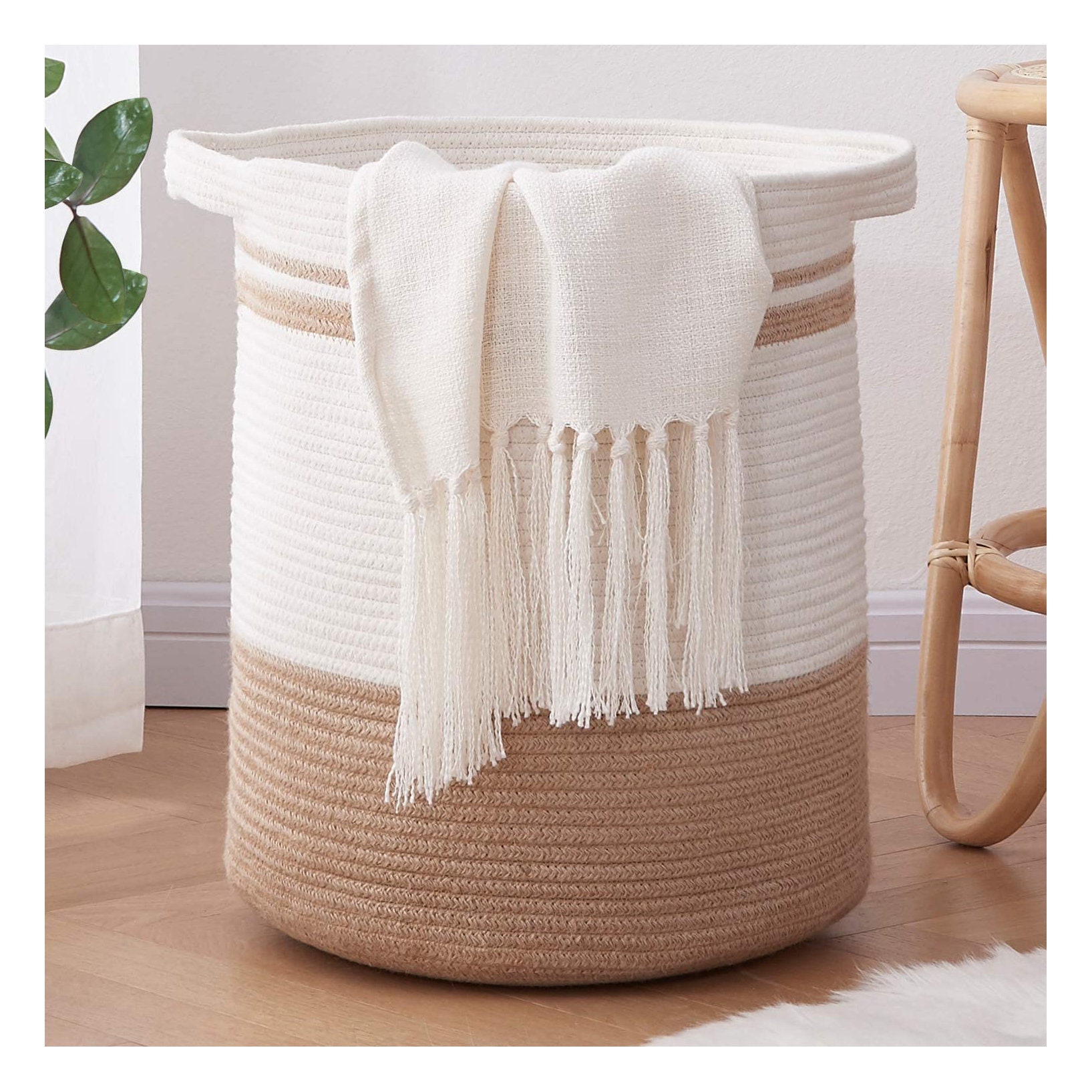 Gran ropa de algodón tejido cesta cesta de ropa de | Etsy