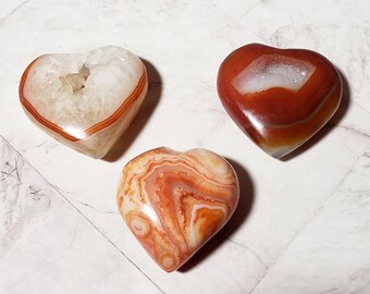 Druzy Carnelian Heart Palm Stones, Puffy Heart Gemstone w/ Druzy, Polished Crystal Palm Stone, Altar Home Decor, Worry Crystal, Gift for Her