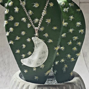 Clear Quartz Moon Necklace, White Moon Crystal Pendant, Gemstone Charm, Celestial Necklace, Handmade Jewelry, Gift for Her