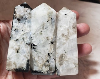 Rainbow Moonstone Crystal Point Tower: Flashy Healing Stone (2.75-3")