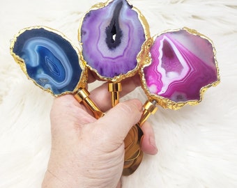 Natural Agate Bottle Opener: Gold Trimmed Crystal Geode