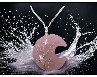 Wire Wrapped Opalite Crescent Moon Necklace: Tree of Life Pendant
