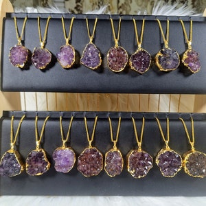 Raw Amethyst Cluster Pendant Necklace With Gold-Plated Chain - Unique Crystal Jewelry Gift
