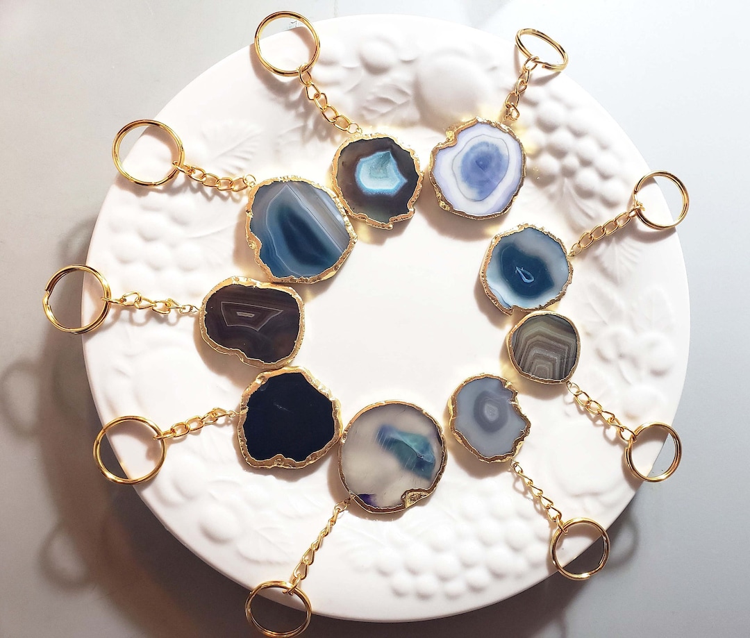 Agate Slice Keychain, Custom Initial Necklace-keychain, Crystal ...