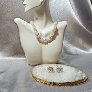 Rose Quartz  Necklace & Earrings Set, Bead and Chip Necklace, Unique Necklace, Pink Jewelry, Crystal Choker, Gift for Her
