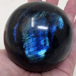 Blue Labradorite Sphere, Polished Healing Crystal Ball, Natural Stone Flashy Gemstone Sphere, Aurora Borealis Stone, Housewarming Gift