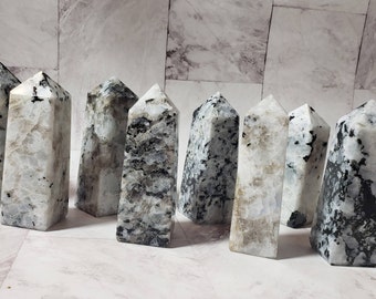 Rainbow Moonstone Crystal Point Tower: Flashy Home Decor (4-4.5")