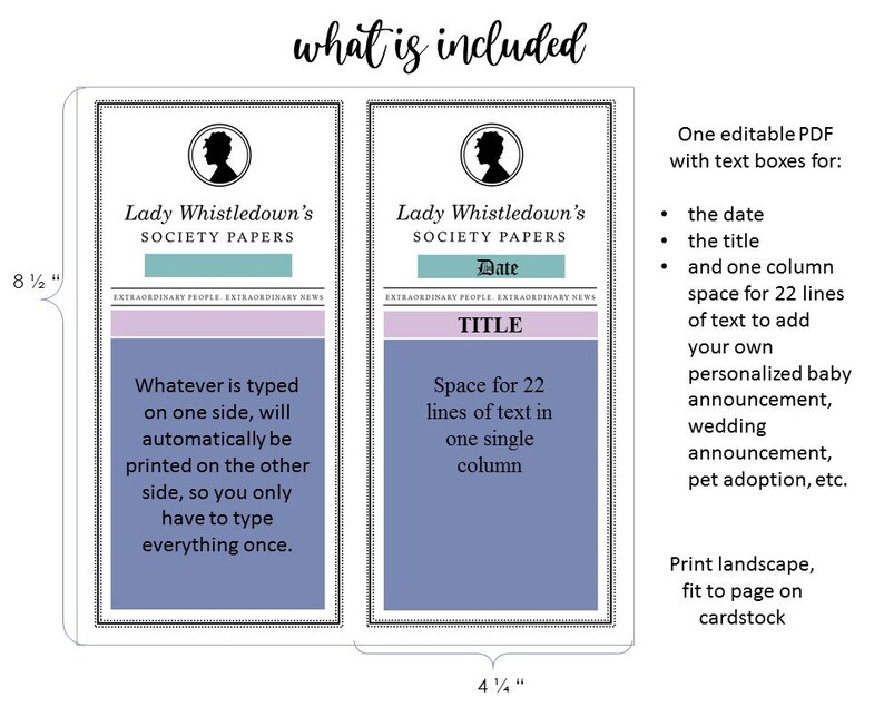 Printable Lady Whistledown Society Papers 1 Column for cards - Etsy ...