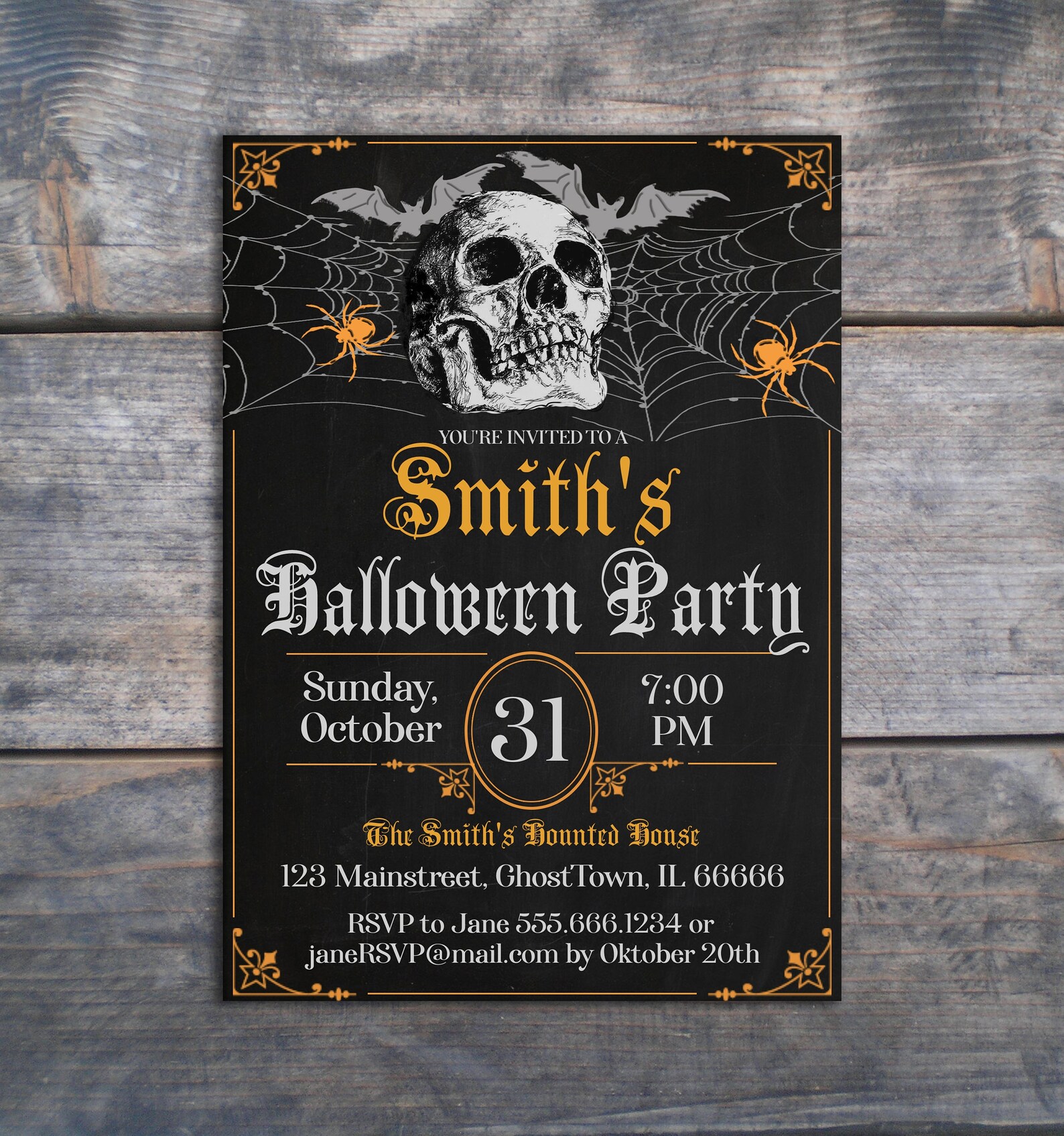 Editable Halloween Invitation Vintage Skull Dark Theme Etsy
