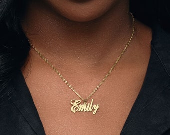 Personalized Name Necklace, Any Name/Word 15 Font Styles Pendant, Customized English Nameplate, Personalized Gift, Cable Box Or Figaro