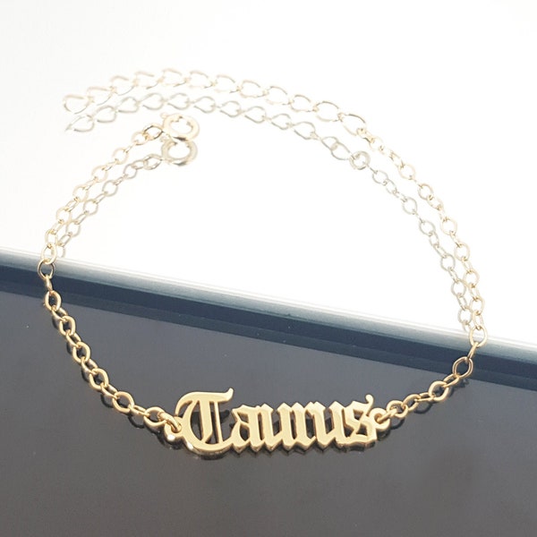 Taurus Bracelet, Taurus Zodiac Sign Bracelet, Taurus Horoscope Bracelet, Taurus Old English Font Bracelet, Taurus Birthday Gift, Taurus Gift